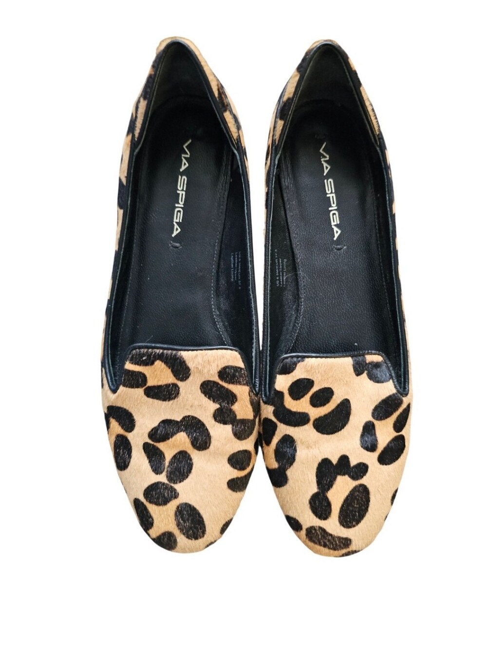 Via Spiga Calf Hair Leather Leopard-Print Loafers in Tan and Black